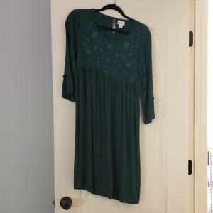 Green floral bodice dress.